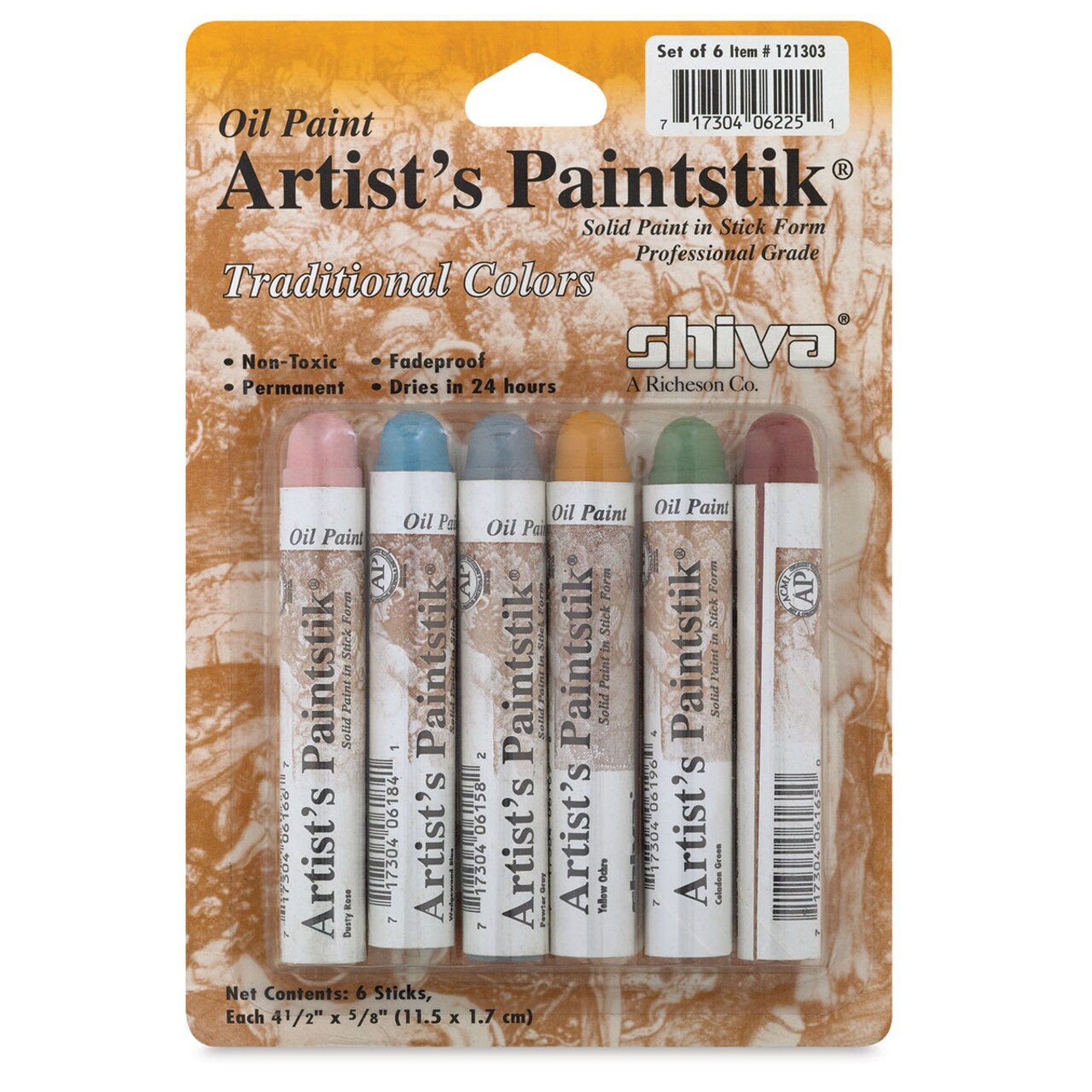 Shiva Oilstik Oil Paint - Set of 6, Traditional Set, 37 ml